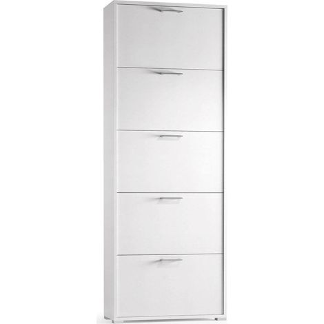 Dmora Schuhregal Margherita, Mehrzweck - Eingangsmöbel mit 5 Klapptüren, Moderner Schuhschrank, 100% Made in Italy, Cm 67x18h184, Weiß