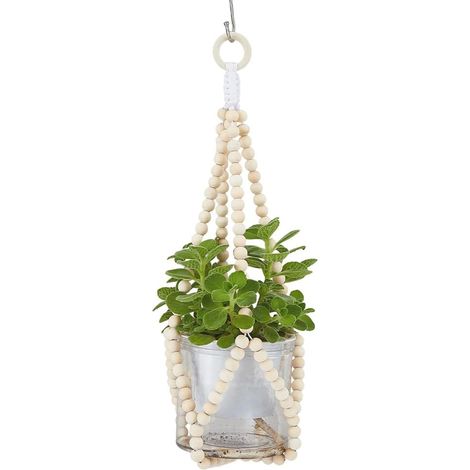 Suspension à Plantes Perlée pour Jardinières Suspendues Support Décoratif pour Pots de Fleurs avec Perles en Bois Décoration Murale Boho Ferme Rustique pour Intérieur et Extérieur (1/5)