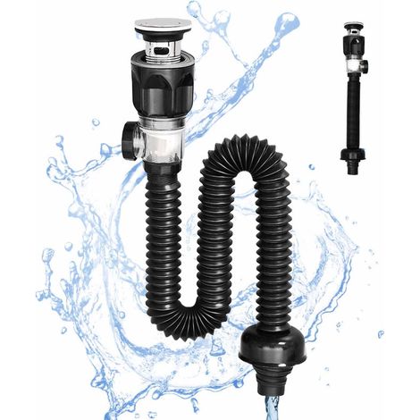 Siphon universel pour lavabo, Kit de vidange pour lavabo de salle de bain, avec tuyau de vidange d'évier en P flexible et extensible, pour trou de vidange de 1-1/4'' et 1-1/2'', (1/5)