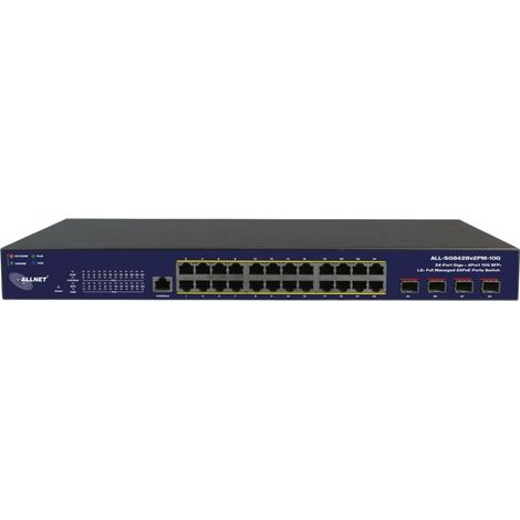 Allnet Conmutador de capa 2 gestionado inteligentemente, 28 puertos, 24 puertos 1 GbE, presupuesto PoE de 400 W, 4 puertos SFP+ (1/4)