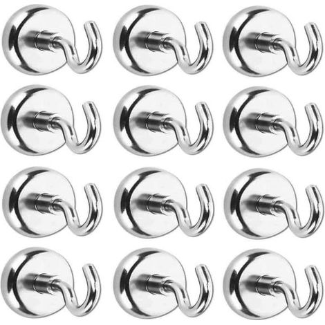 Ecleanfy - Crochets magnétiques, aimant puissant avec crochet compatible avec réfrigérateur, lot de 12 pièces robustes (1/4)
