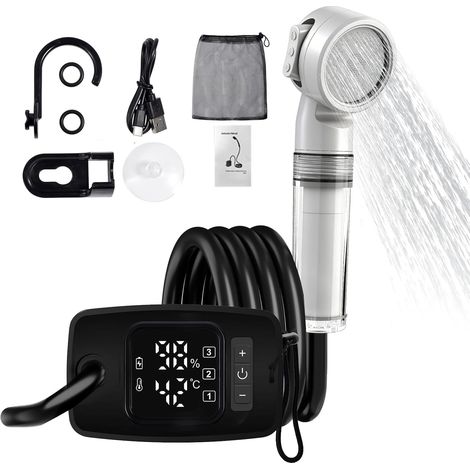 Kit de douche de camping,écran LED numérique affichant la température et le niveau de batterie,batterie 8000 mAh,étanche IPX8,adapté aux activités extérieures,au camping et à la randonnée. (1/5)