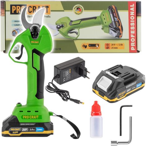 Procraft ES25Li Akku Astschere Gartenschere 20 V 25 mm + 1x Akku 2,0 Ah + Ladegerät