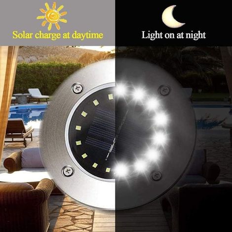 QAZQA 4 PCS Spot Encastrable Exterieur Solaire Jardin, 16 Solaire LED Lumières Sol Étanche Patio Lumière Souterraine De Détection Paysage Lumières avec Sensing Noir for Pelouse Sentier Blanc