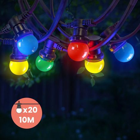 Guirlande lumineuse d'extérieur 10M – 20 ampoules E27 multicolores – IP65 étanche pour usage extérieur – Intensité lumineuse dimmable (1/5)