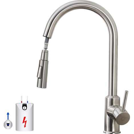 Grifo de cocina, dos modos de flujo de agua, caño giratorio de 360°, cromado, G3/8 (1/5)