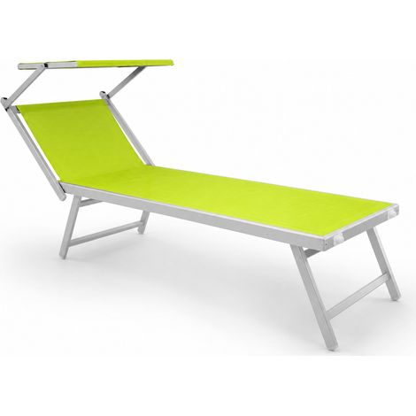 Lettino Prendisole Pieghevole Professionale In Alluminio E Tessuto Textilene Tettuccio Orientabile Tettino Parasole Sdraio Prendi Sole Mare Spiaggia Piscina Giardino Verde Fluo 182 x 60 x 38 cm (1/5)