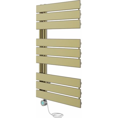 Electric Prefilled Heated Towel Rail Flat Panel Thermostatic Heating Warmer 824x500mm Brushed Brass (1/5)