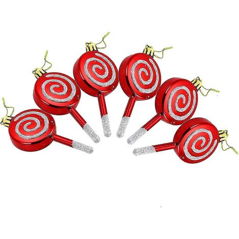 Lot de 6 sucettes de Noël décoratives, 10 cm, incassables, scintillantes, motif canne à sucre, pour les décorations de Noël. (1/5)