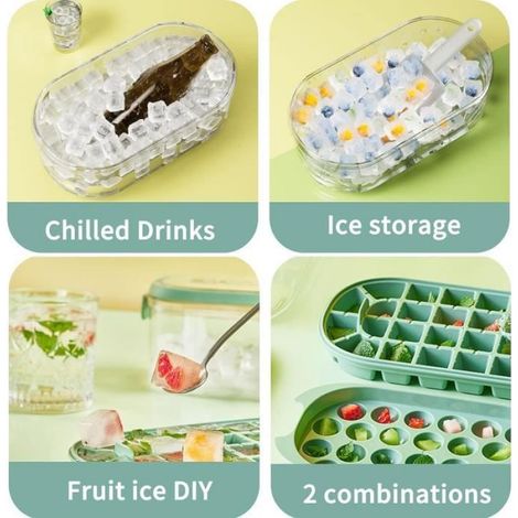 Bac Glaons Avec Couvercle Et Rcipient Poigne Cache Portable Pour Refroidir Cocktails Whisky Caf 2 Bacs 1 Seau Glace (1/4)