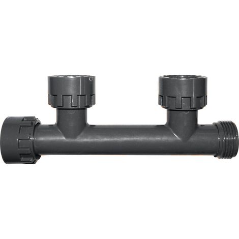 Jardibric – Clarinette collecteur PVC 2 départs M 26x34 – 3 écrous tournants prisonniers – Joints toriques F 26x34 – Pression maxi 12 bars (1/2)