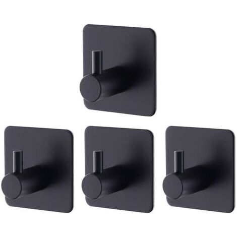 4 Pièces Crochet Adhesif Mural Noir, Crochets Adhésifs Muraux Salle de Bains Cuisine, Inox Patère Murale Adhesive Autocollant sans Percer (1/5)