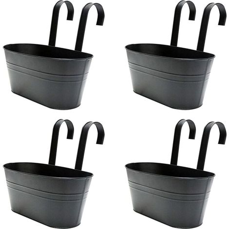 4 Pièces Pots de Fleurs Suspendus en Métal,Pots Suspendus Balcon avec Trou de Drainage, Pots Suspendus Noir avec Crochet Amovible pour Balcon, Clôture, Jardin, Mur,Maison Décor