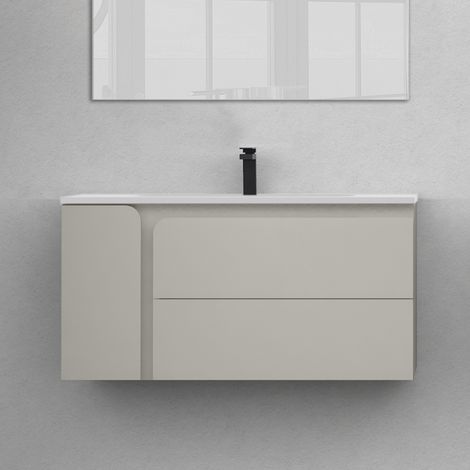 Meuble de salle de bain avec vasques rondes ALBA et miroir Led STAM - 120cm (1/5)