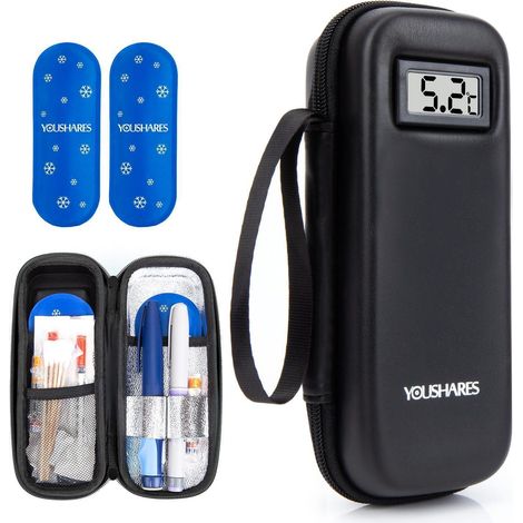 Trousse isotherme pour stylo à insuline avec 2 blocs réfrigérants approuvés TSA et indicateur de température (1/5)