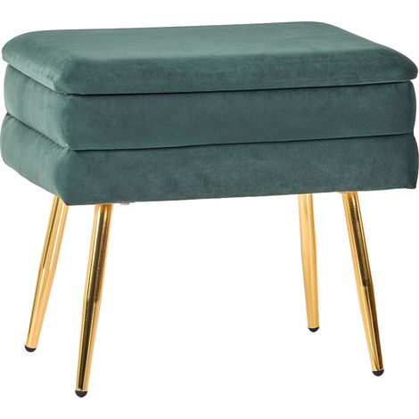 Banco con almacenaje de terciopelo verde oscuro patas doradas Odessa (1/5)