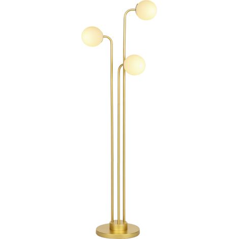 Lampadaire moderne avec 3 abat-jour, interrupteur à pied, pour salon et chambre, 3 douilles E27, doré (1/5)