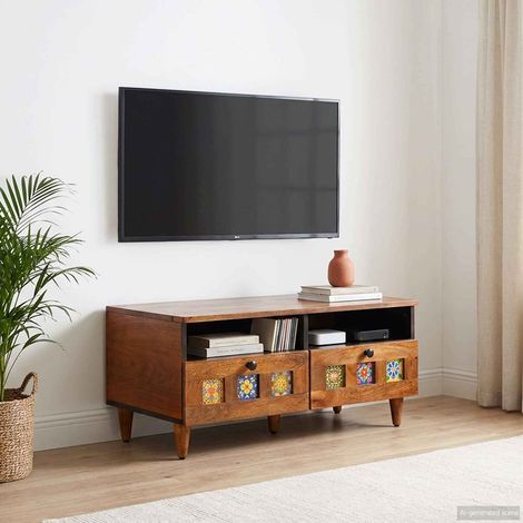 vidaXL Mobile TV Noce 70 x 33 x 46 cm Legno di mango massello