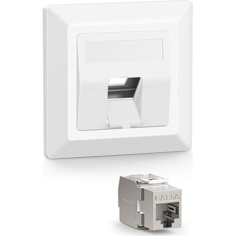 RJ45 CAT6A Shielded Recessed Network Socket with Keystone, 1 Piece Keystone Jack Module for RJ45 Cable CAT6A CAT6 CAT5 Installation Fully Shielded Plain White (1/5)
