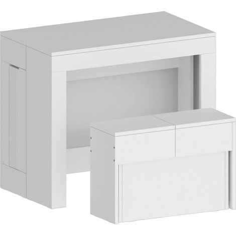 Dmora - Tisch- und Stuhlset Crispin, Mehrzweckkomposition, Set mit Konsole und 1 ausziehbarer Bank, 100 % Made in Italy, 66 x 25 x 45 cm, glänzendes Weiß