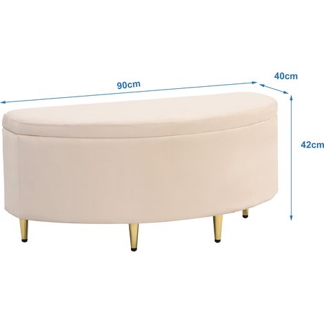 Banquette rembourrée avec rangement, pouf coffre en velours, repose-pieds à pieds métalliques, idéal pour entrée, salon, chambre, 90 x 40 x 42 cm, beige (1/4)