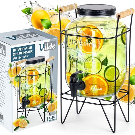 Tarro con tapa, grifo y soporte - Perfecto para limonada (1/5)