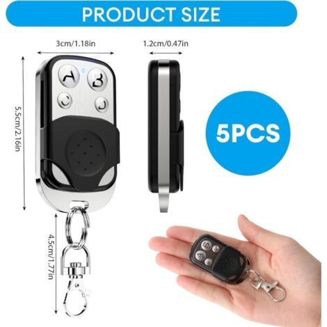 Télécommande universelle de porte de garage 433 MHz (5 pièces) pour ouvre-porte de garage à 4 boutons et couvercle coulissant, pour portail, porte de garage et volets roulants. (1/3)