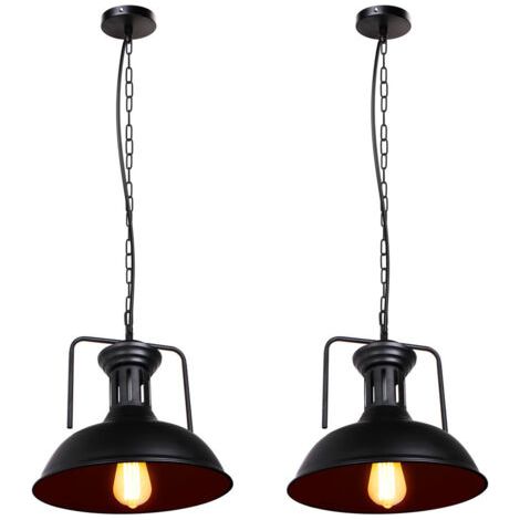 royaluxe- (2PCS)Ø330MM Lampe À Suspension En Métal Noir Lampe À Suspension Nostalgique Vintage Plafonnier D'Intérieur Rétro