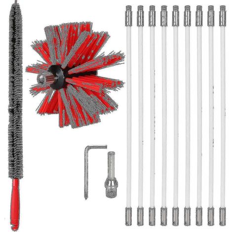 Kit de ramonage professionnel 3,6 m - Brosse de nettoyage de cheminée réglable en nylon 100 mm - 9 tiges de ramonage - Kit de ramonage en granulés (1/5)