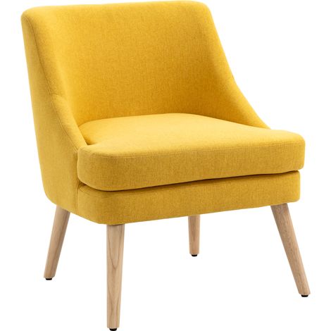 Fauteuil lounge rembourré effet lin avec pieds bois, finition soignée (1/5)