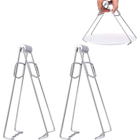 Lot de 2 pinces à bols chauds en acier inoxydable, multifonctions, pour micro-ondes et four. Pince anti-brûlure. (1/5)