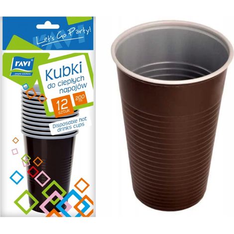 Bicchieri di plastica per bevande calde, 12 pezzi, 200 ml, marroni, monouso (1/3)