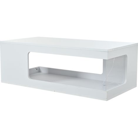 Table basse de salon 50 x 100 x 35 cm, table à thé ajourée, grande table basse brillante avec rangements en verre trempé des deux côtés, table d’appoint avec bande lumineuse LED, blanche, panneau de p (1/5)
