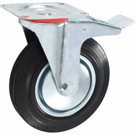 Lot de 8 Roulettes Pivotantes 200 mm pour Meuble Caoutchouc et Fer Zingué Noir avec Frein (1/5)