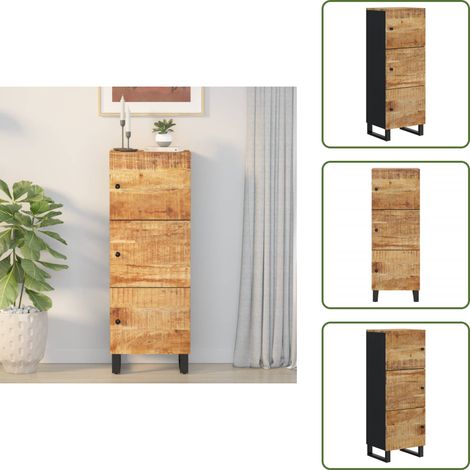 The Living Store Buffet avec 3 portes 40x33x110 cm bois massif manguier et fer - Buffet en bois de manguier (1/5)
