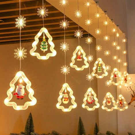 Lichterkette mit Schneeflockenmotiv und Weihnachtsbaum-Dekoration, LED-Lichterkette für Fenster, Balkon und Terrasse (1/5)