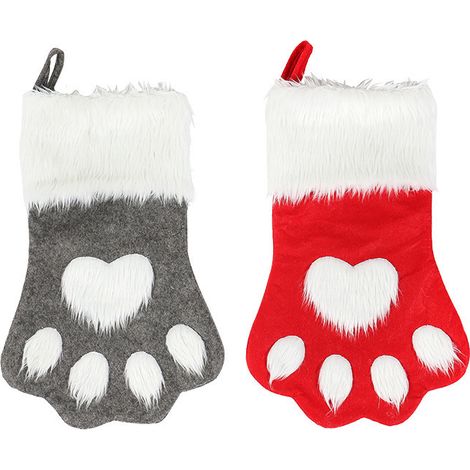 Calcetines navideños con forma de huellas de perro y gato, calcetines colgantes de felpa, adornos navideños (2 unidades) (1/5)