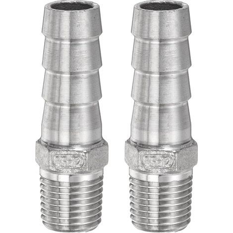 2 unidades de conector de manguera corrugada de acero inoxidable, 0,5" (12 mm) corrugado x G 1/4" macho, acoplador de manguera de aire, conectores roscados, adaptador para agua y combustible (1/4)