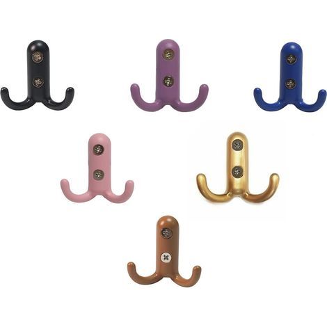 CSPARKV Lot de 6 crochets muraux colorés pour enfants - Vis - Petit crochet en métal décoratif - Pour chambre d'enfant - Porte-manteau - Crochets à chapeaux - Crochets à clés - Crochet double - B (1/5)