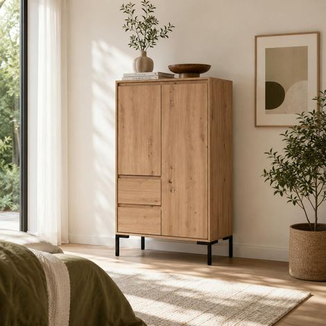 Buffet haut décor bois 2 portes 2 tiroirs KARVI (1/5)