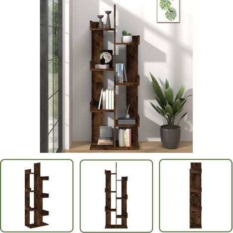 The Living Store Bibliothèque 48x25,5x140 cm Chêne fumé Bois d'ingénierie - Bibliothèque Design - Bibliothèque Moderne - Bibliothèque Rustique - Bibliothèque Murale - Bibliothèque Salle À Vivre (1/5)