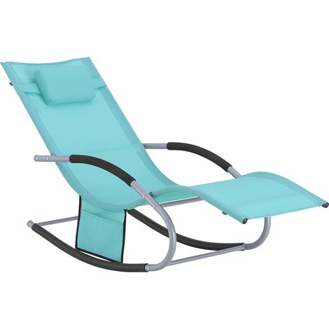 SoBuy Lettino Sdraio da Giardino a Dondolo - Sedia a Dondolo da Esterno in Textilene Azzurro con Telaio in Metallo, 150x63x87cm, Lettino Prendisole per Terrazza, Piscina, Patio, OGS28-HB