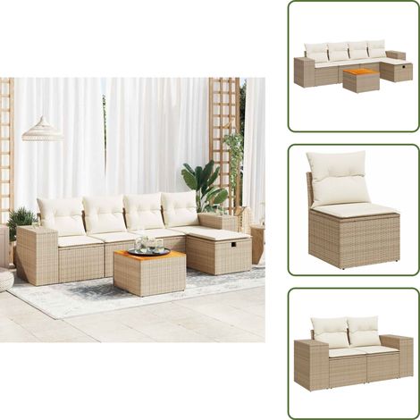 6-tlg. Garten-Sofagarnitur mit Kissen Beige Poly Rattan - Gartensofa Set - Garten Sofa Set - Outdoor Sofa Set - Garten Sofagarnitur (1/5)