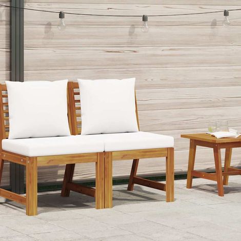 vidaXL Sofá seccional central con cojín crema madera maciza acacia (1/2)