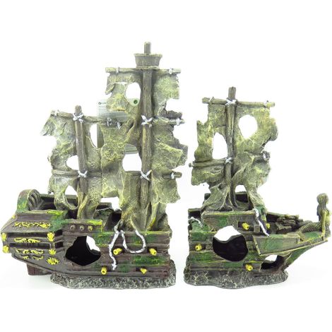épave herald en deux parties, taille: 45 x 13 x 34 cm, Décoration aquarium - animallparadise