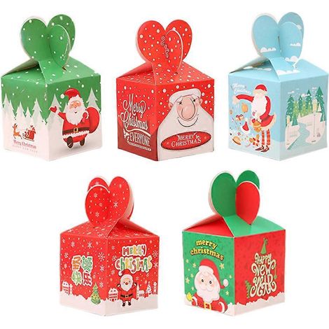 Lot de 5 boîtes pliables en forme de pomme, motif dessin animé, boîte à bonbons, cadeau de Noël (motifs assortis)