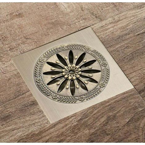 Drain de Douche Carre, Laiton Drainage de Douche 10x10 Caniveau de Douche Salle de Bains Anti-Odeur Drain de Douche Antique (1/3)