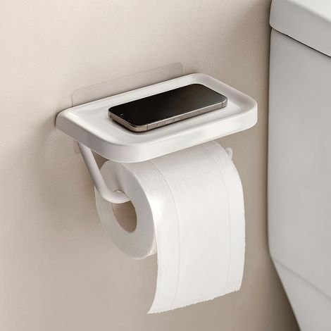 1 Porte papier toilette,Installation sans perçage,Étagère de rangement,Plastique ABS,Salle de bain (1/5)