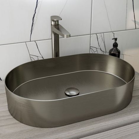 RAK Ingot Oval Countertop Wash Basin 550mm Wide - Brushed Nickel (1/3)