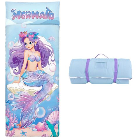 Sac de Couchage Chaud Enfant, Tapis de Sieste 150×60cm,Sirène violette (1/3)
